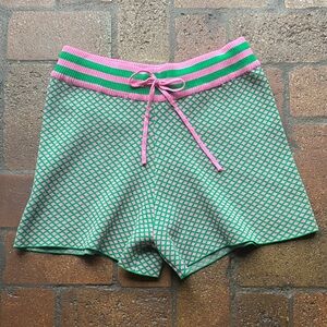Stylish Green and Pink High Waist Women's Cotton Shorts